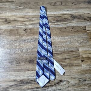 Vintage Christian Dior Navy and White Striped Poly Tie USA 1990s Authentic Clean